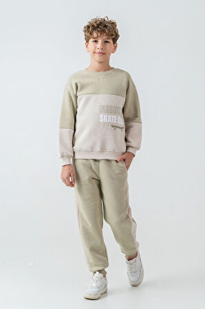 Erkek Çocuk Brooklyn Skat Clup Baskılı 3 İplik Kalın Kışlık Eşofman Takımı Ak4228