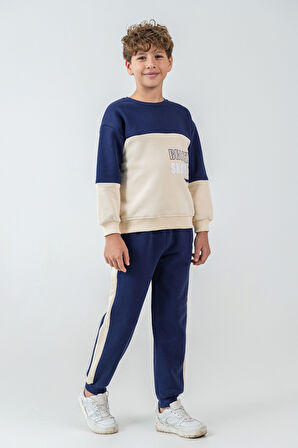 Erkek Çocuk Brooklyn Skat Clup Baskılı 3 İplik Kalın Kışlık Eşofman Takımı Ak4228