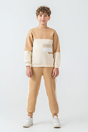 Erkek Çocuk Brooklyn Skat Clup Baskılı 3 İplik Kalın Kışlık Eşofman Takımı Ak4228