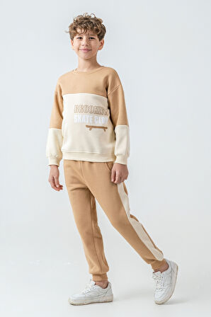 Erkek Çocuk Brooklyn Skat Clup Baskılı 3 İplik Kalın Kışlık Eşofman Takımı Ak4228