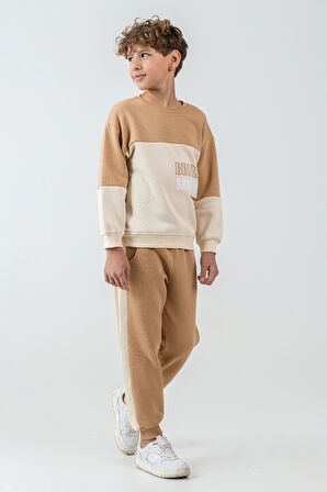 Erkek Çocuk Brooklyn Skat Clup Baskılı 3 İplik Kalın Kışlık Eşofman Takımı Ak4228