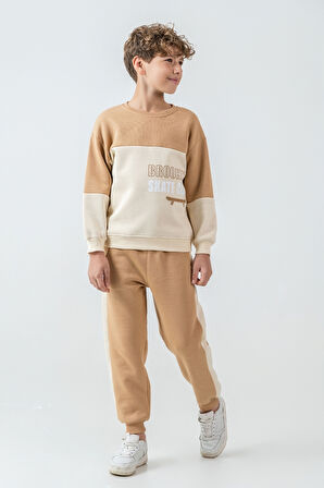 Erkek Çocuk Brooklyn Skat Clup Baskılı 3 İplik Kalın Kışlık Eşofman Takımı Ak4228