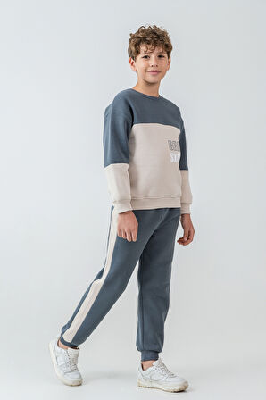 Erkek Çocuk Brooklyn Skat Clup Baskılı 3 İplik Kalın Kışlık Eşofman Takımı Ak4228