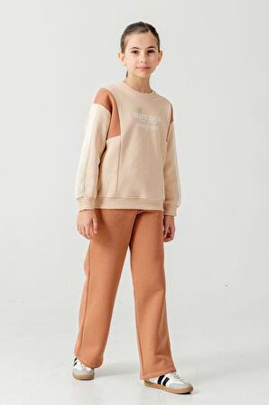 Kız Çocuk Make Your Baskılı 3 İplik Kalın Kışlık Eşofman Takımı Ak4227