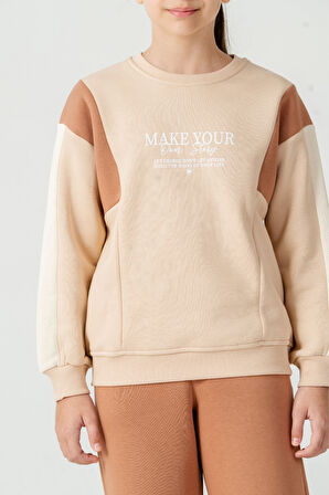 Kız Çocuk Make Your Baskılı 3 İplik Kalın Kışlık Eşofman Takımı Ak4227