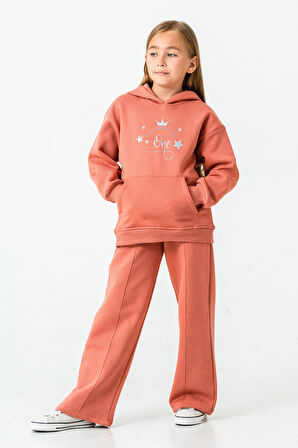 Kız Çocuk You Are The One Baskılı 3 İplik Kalın Kışlık Eşofman Takımı Ak4204