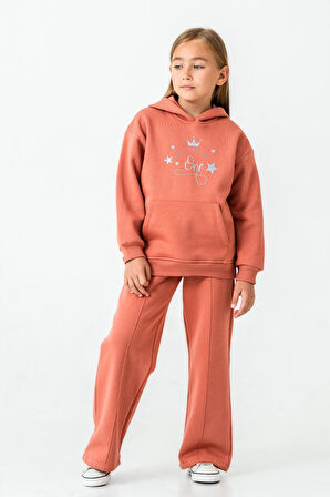 Kız Çocuk You Are The One Baskılı 3 İplik Kalın Kışlık Eşofman Takımı Ak4204