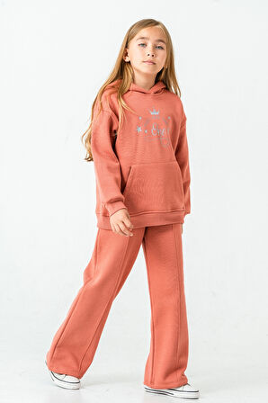 Kız Çocuk You Are The One Baskılı 3 İplik Kalın Kışlık Eşofman Takımı Ak4204