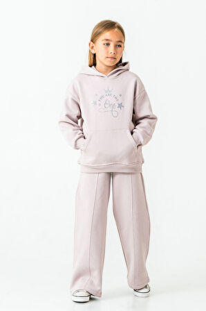 Kız Çocuk You Are The One Baskılı 3 İplik Kalın Kışlık Eşofman Takımı Ak4204