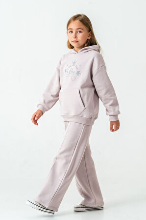 Kız Çocuk You Are The One Baskılı 3 İplik Kalın Kışlık Eşofman Takımı Ak4204