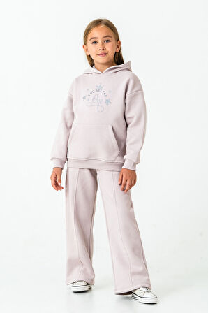 Kız Çocuk You Are The One Baskılı 3 İplik Kalın Kışlık Eşofman Takımı Ak4204