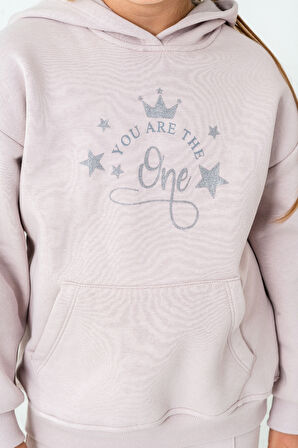 Kız Çocuk You Are The One Baskılı 3 İplik Kalın Kışlık Eşofman Takımı Ak4204