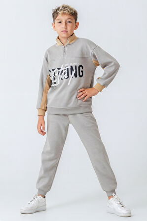 Erkek Çocuk Brooklyn Stay Strong Baskılı 3 İplik Kalın Kışlık Eşofman Takımı Ak4225