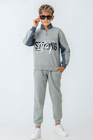 Erkek Çocuk Brooklyn Stay Strong Baskılı 3 İplik Kalın Kışlık Eşofman Takımı Ak4225