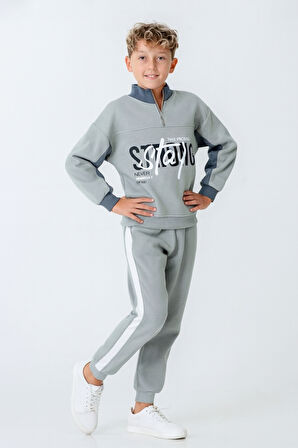 Erkek Çocuk Brooklyn Stay Strong Baskılı 3 İplik Kalın Kışlık Eşofman Takımı Ak4225