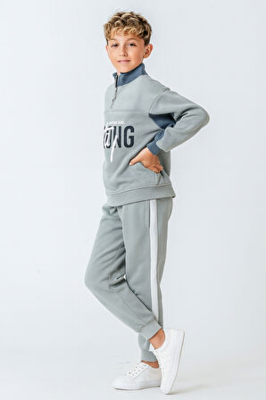 Erkek Çocuk Brooklyn Stay Strong Baskılı 3 İplik Kalın Kışlık Eşofman Takımı Ak4225