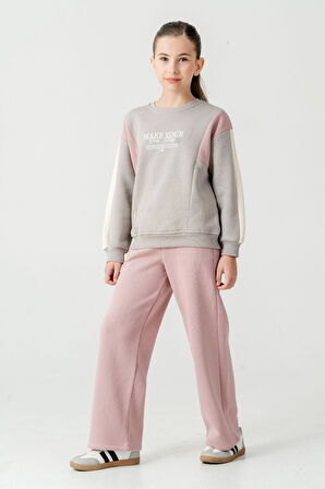 Kız Çocuk Make Your Baskılı 3 İplik Kalın Kışlık Eşofman Takımı Ak4227