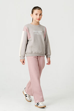 Kız Çocuk Make Your Baskılı 3 İplik Kalın Kışlık Eşofman Takımı Ak4227