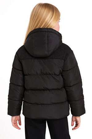 Kız Çocuk Siyah Kapüşonlu Fermuarlı Şişme Mont Ak4251