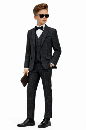 Erkek Çocuk Slim Fit Dokulu Çizgili Klasik Takım Elbise Ak197-198