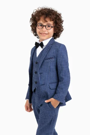 Erkek Çocuk Slim Fit Dokulu Çizgili Klasik Takım Elbise Ak197-198