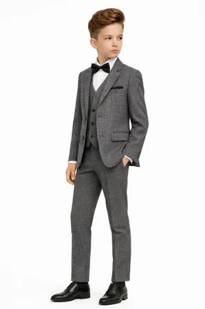Erkek Çocuk Slim Fit Dokulu Çizgili Klasik Takım Elbise Ak197-198