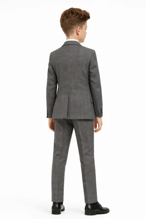 Erkek Çocuk Slim Fit Dokulu Çizgili Klasik Takım Elbise Ak197-198