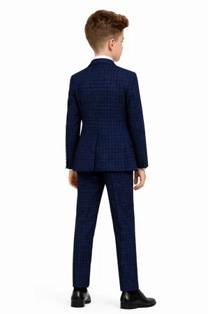 Erkek Çocuk Slim Fit Dokulu Çizgili Klasik Takım Elbise Ak197-198