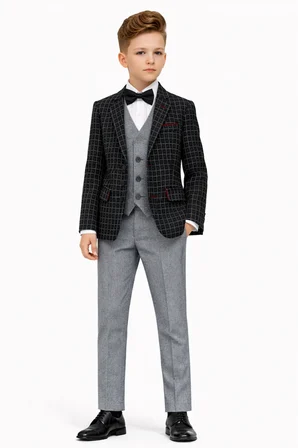 Erkek Çocuk Slim Fit Dokulu Çizgili Spor Takım Elbise AK195-196