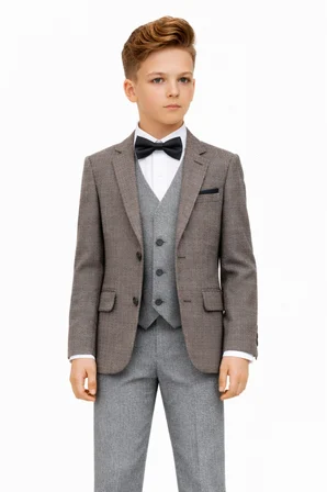 Erkek Çocuk Slim Fit Dokulu Çizgili Spor Takım Elbise AK195-196