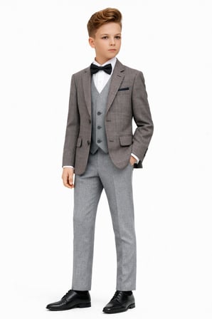 Erkek Çocuk Slim Fit Dokulu Çizgili Spor Takım Elbise AK195-196