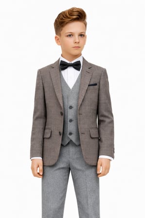 Erkek Çocuk Slim Fit Dokulu Çizgili Spor Takım Elbise AK195-196