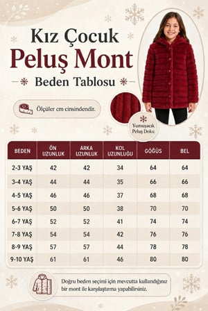 Kız Çocuk Kışlık Kapüşonlu Düğmeli Astarlı Yatay Çizgili Peluş Mont Ak4518