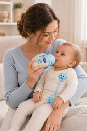 BabyTime 5 li Bebek Beslenme Seti Mavi 0+ Ay – 150 ml PP Biberon, Alıştırma Bardağı, Emzik ve Askısı Ak206