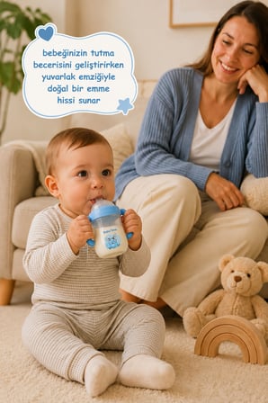 BabyTime 5 li Bebek Beslenme Seti Mavi 0+ Ay – 150 ml PP Biberon, Alıştırma Bardağı, Emzik ve Askısı Ak206