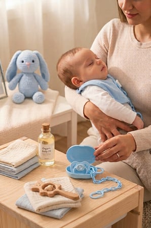 BabyTime 5 Parça Cam Biberon Beslenme Seti 250 ml 125 ml Damaklı Emzik Askı Saklama Kabı Mavi Ak517