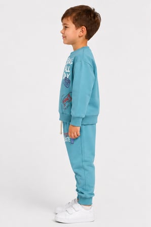 Erkek Çocuk Kaykay Baskılı Sweatshirt Eşofman Altı 2’li Takım 1-4 Yaş Ak115