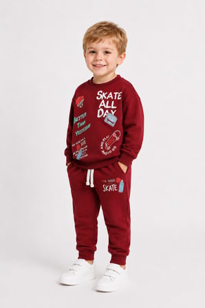 Erkek Çocuk Kaykay Baskılı Sweatshirt Eşofman Altı 2’li Takım 1-4 Yaş Ak115