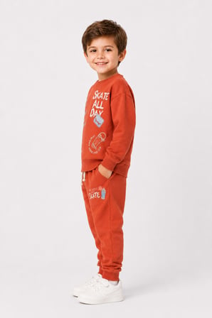 Erkek Çocuk Kaykay Baskılı Sweatshirt Eşofman Altı 2’li Takım 1-4 Yaş Ak115