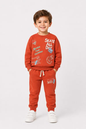Erkek Çocuk Kaykay Baskılı Sweatshirt Eşofman Altı 2’li Takım 1-4 Yaş Ak115