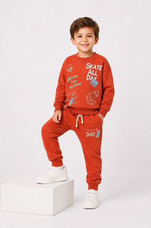 Erkek Çocuk Kaykay Baskılı Sweatshirt Eşofman Altı 2’li Takım 1-4 Yaş Ak115
