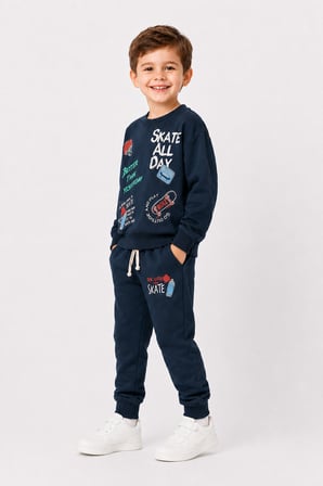 Erkek Çocuk Kaykay Baskılı Sweatshirt Eşofman Altı 2’li Takım 1-4 Yaş Ak115