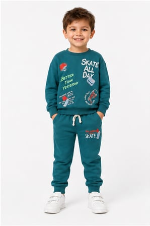 Erkek Çocuk Kaykay Baskılı Sweatshirt Eşofman Altı 2’li Takım 1-4 Yaş Ak115