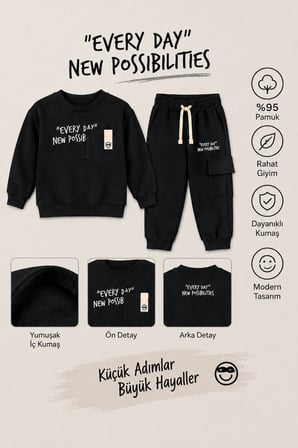 Erkek Çocuk Pamuklu Baskılı 2’li Takım Sweatshirt Eşofman Altı 1-4 Yaş Ak122