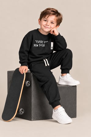 Erkek Çocuk Pamuklu Baskılı 2’li Takım Sweatshirt Eşofman Altı 1-4 Yaş Ak122