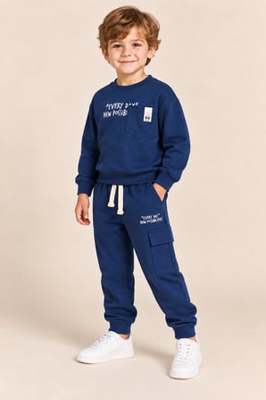 Erkek Çocuk Pamuklu Baskılı 2’li Takım Sweatshirt Eşofman Altı 1-4 Yaş Ak122
