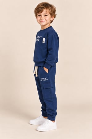 Erkek Çocuk Pamuklu Baskılı 2’li Takım Sweatshirt Eşofman Altı 1-4 Yaş Ak122