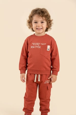 Erkek Çocuk Pamuklu Baskılı 2’li Takım Sweatshirt Eşofman Altı 1-4 Yaş Ak122