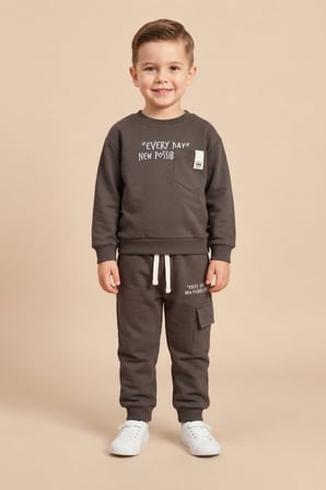 Erkek Çocuk Pamuklu Baskılı 2’li Takım Sweatshirt Eşofman Altı 1-4 Yaş Ak122