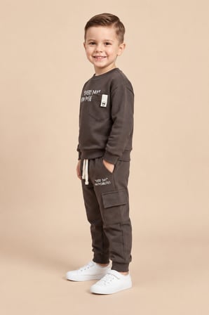 Erkek Çocuk Pamuklu Baskılı 2’li Takım Sweatshirt Eşofman Altı 1-4 Yaş Ak122
